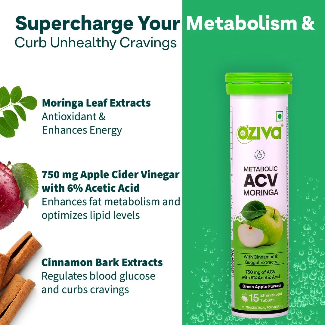 OZiva ACV Moringa Control Cravings Apple Cider Vinegar Cinnamon Guggul - Image 3