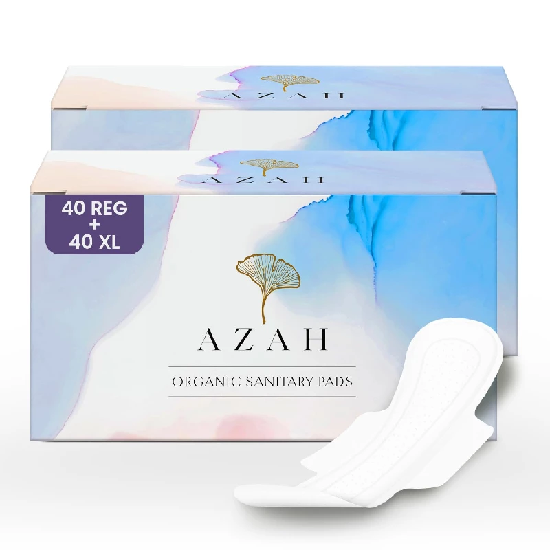 AZAH Organic Sanitary Pads 40 Regular + 40 XL AZAH Organic Sanitary Pads 40 Regular + 40 XL-Pack Size-80 Pads