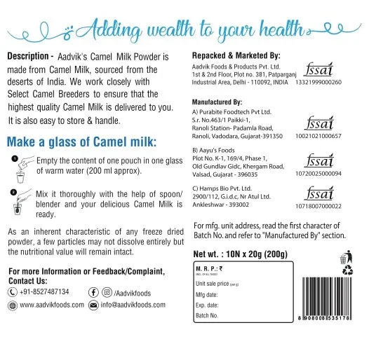 Aadvik Camel Milk Powder Pure and Natural Sachets - Image 2