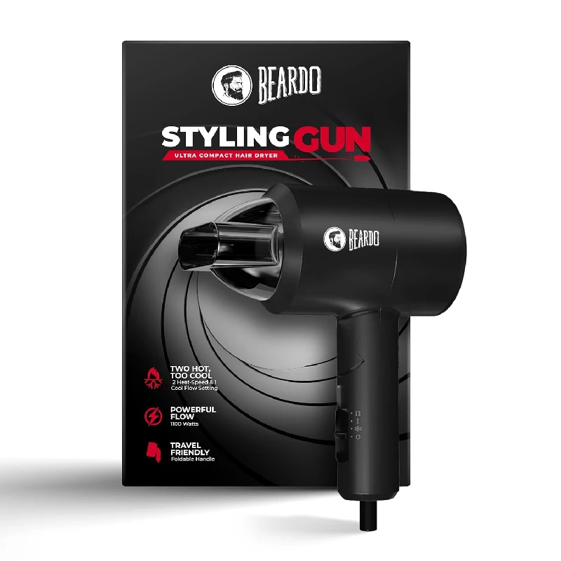 Beardo 1100 Watts Styling Gun Ultra Compact Foldable Hair Dryer Black