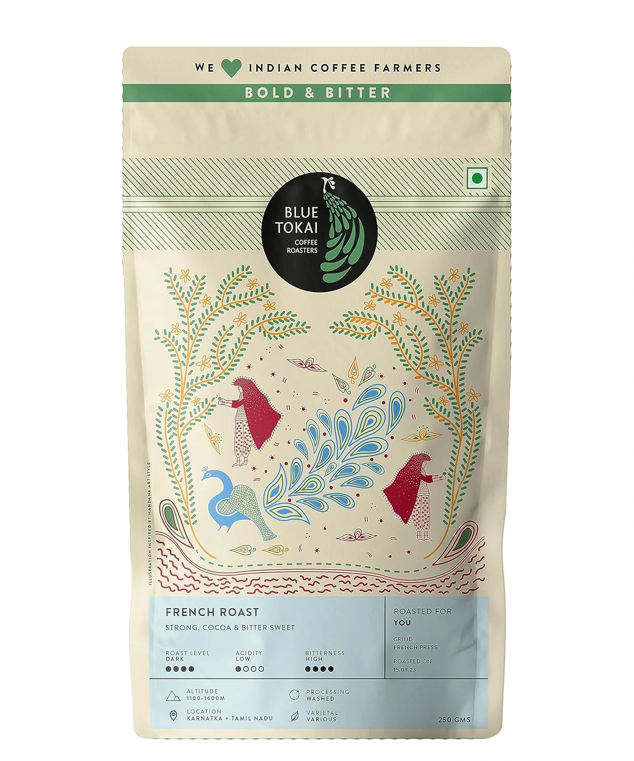 Blue Tokai French Roast Coffee Roasters - 100% Arabica Blue Tokai French Roast Coffee Roasters - 100% Arabica--250 g Pouch