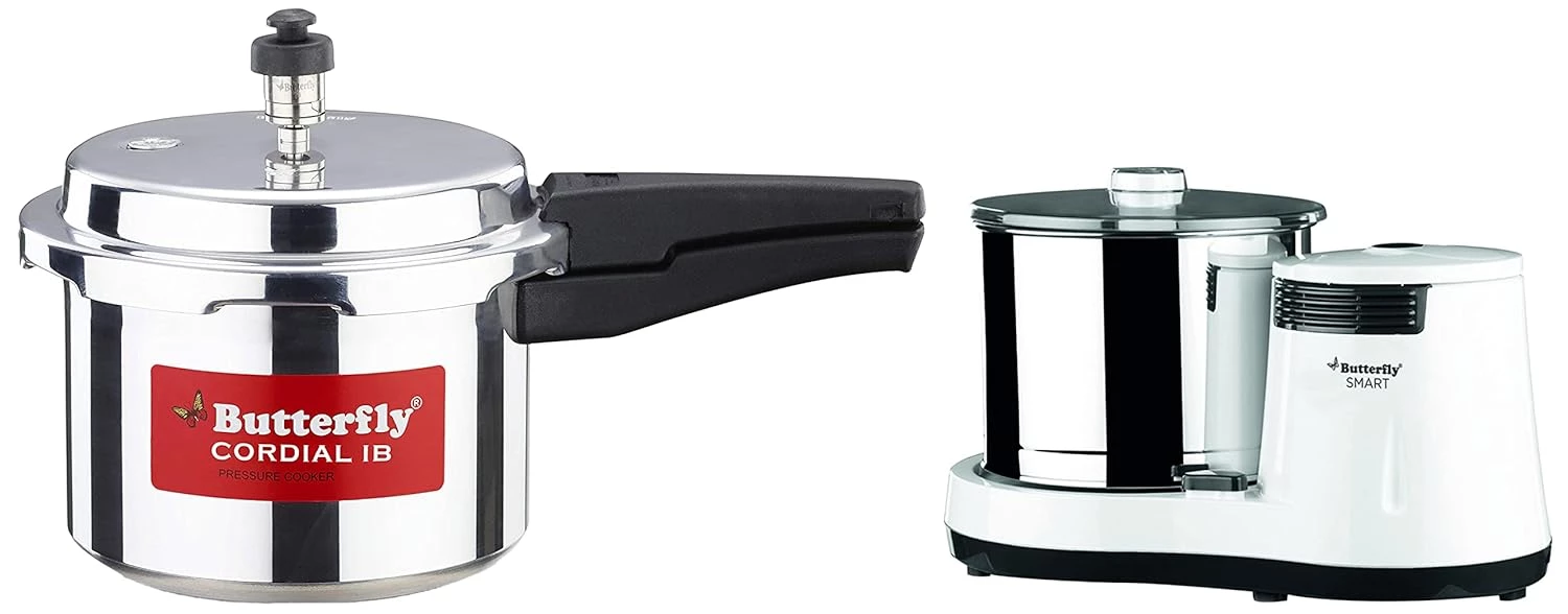 Butterfly 150 Watts Smart Wet Grinder & Butterfly Cordial Induction Base Aluminium Pressure Cooker 3L Butterfly 150 Watts Smart Wet Grinder & Butterfly Cordial Induction Base Aluminium Pressure Cooker 3L-Pack Size-Combo of 2