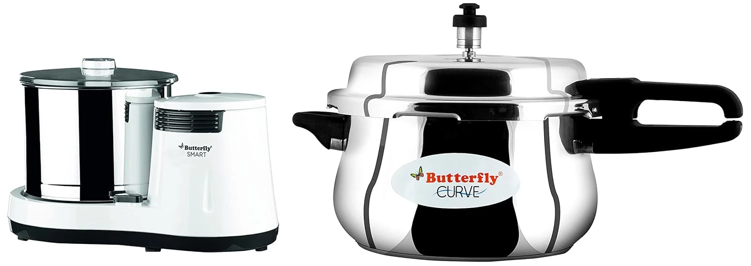 Butterfly 150 Watts Smart Wet Grinder & Curve Stainless Steel Pressure Cooker 5.5L Butterfly 150 Watts Smart Wet Grinder & Curve Stainless Steel Pressure Cooker 5.5L-Pack Size-Combo of 2