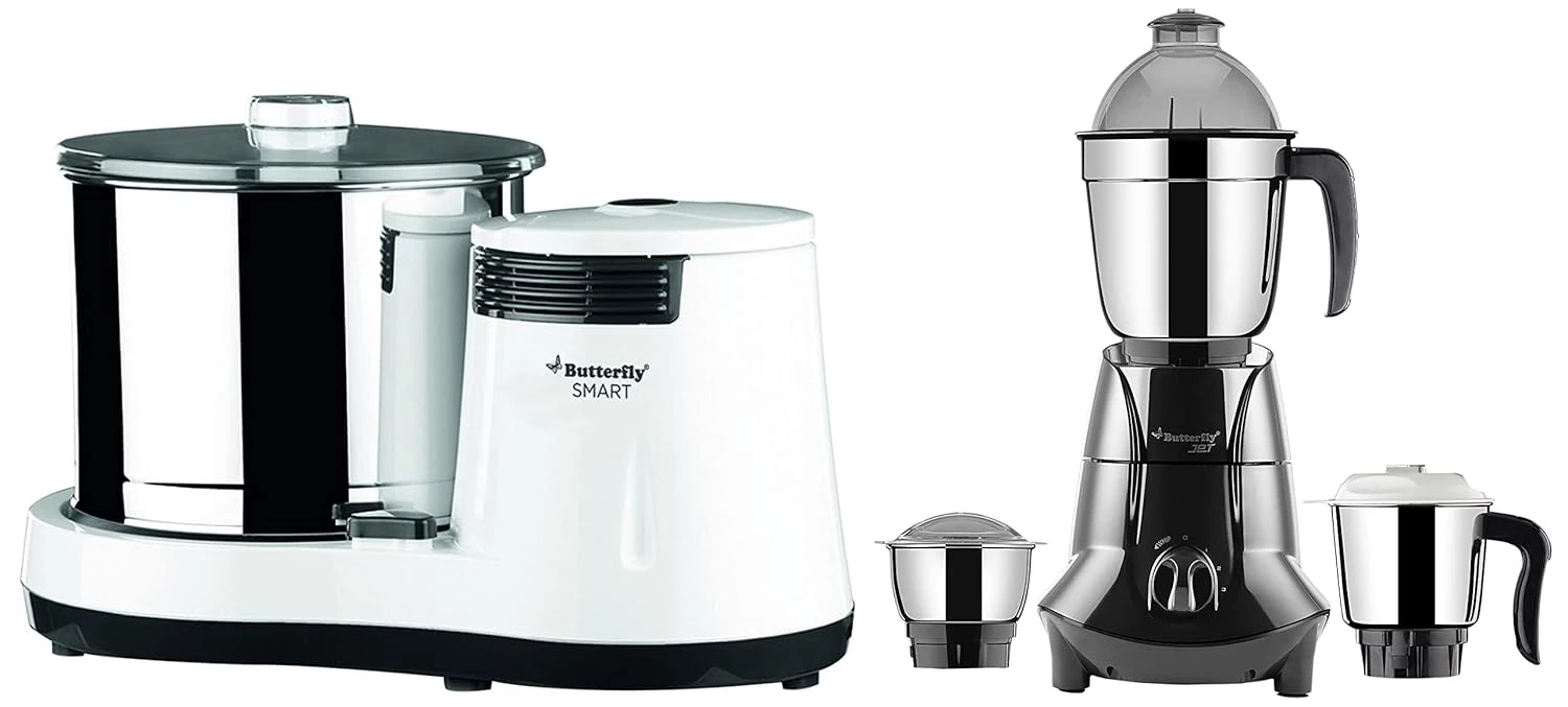 Butterfly 150 Watts Smart Wet Grinder & Jet Elite 750-Watt Mixer Grinder with 3 Jars Butterfly 150 Watts Smart Wet Grinder & Jet Elite 750-Watt Mixer Grinder with 3 Jars-Pack Size-Combo of 2