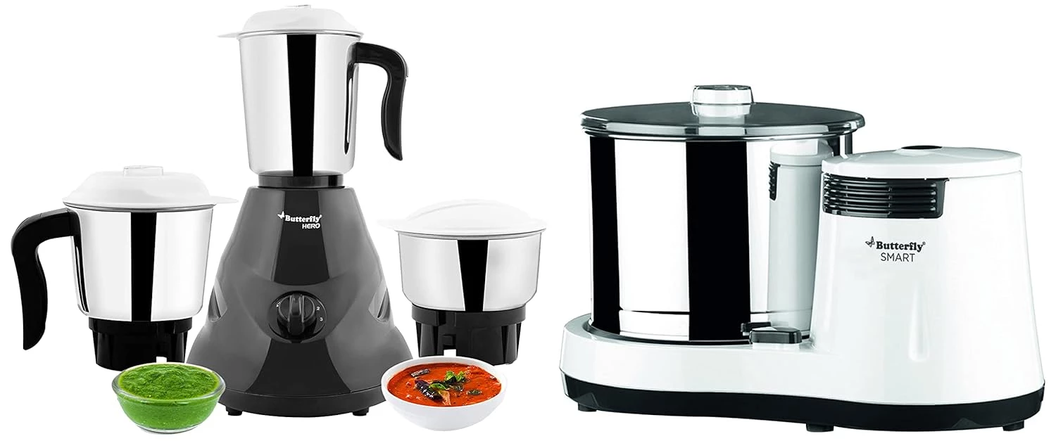 Butterfly 150 Watts Smart Wet Grinder and Mixer Grinder with 3 Jars Butterfly 150 Watts Smart Wet Grinder and Mixer Grinder with 3 Jars-Pack Size-Combo of 2