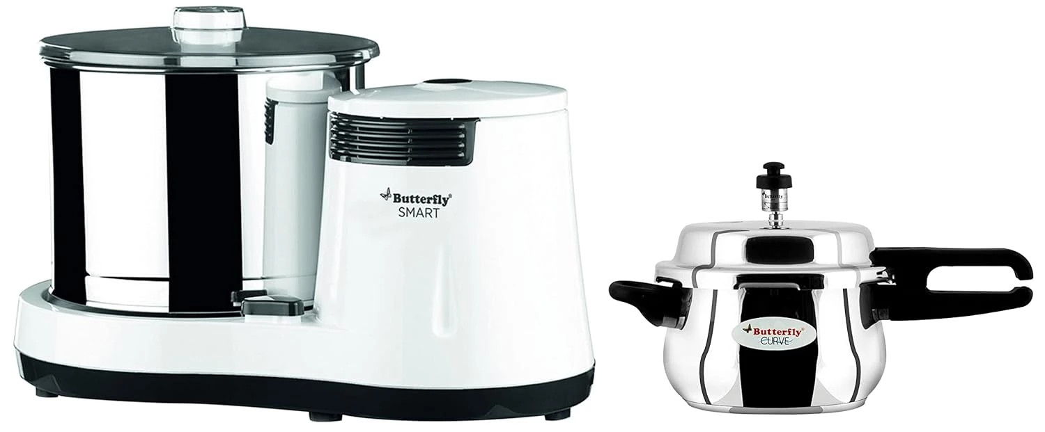 Butterfly 150 Watts Smart Wet Grinder & Curve Pressure Cooker 3L & Jet Elite 750-Watts Mixer Grinde Butterfly 150 Watts Smart Wet Grinder & Curve Pressure Cooker 3L & Jet Elite 750-Watts Mixer Grinde-Pack Size-Combo of 3