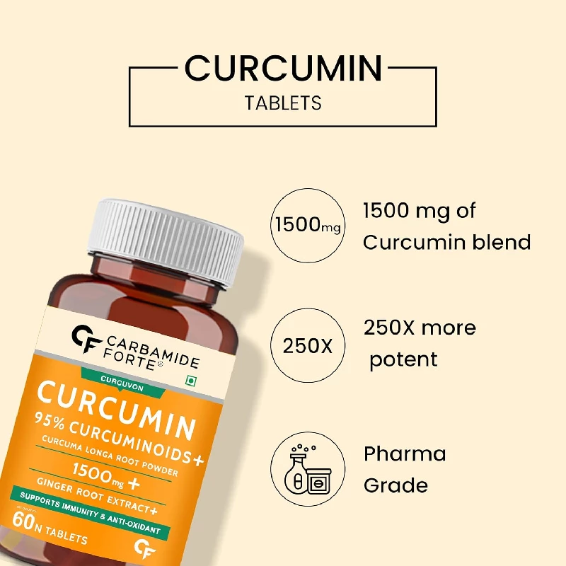 Carbamide Forte Curcumin with Piperine Tablets with Curcuminoids  for Adults with Curcuma Longa, Turmeric Powder & Ginger - Image 3