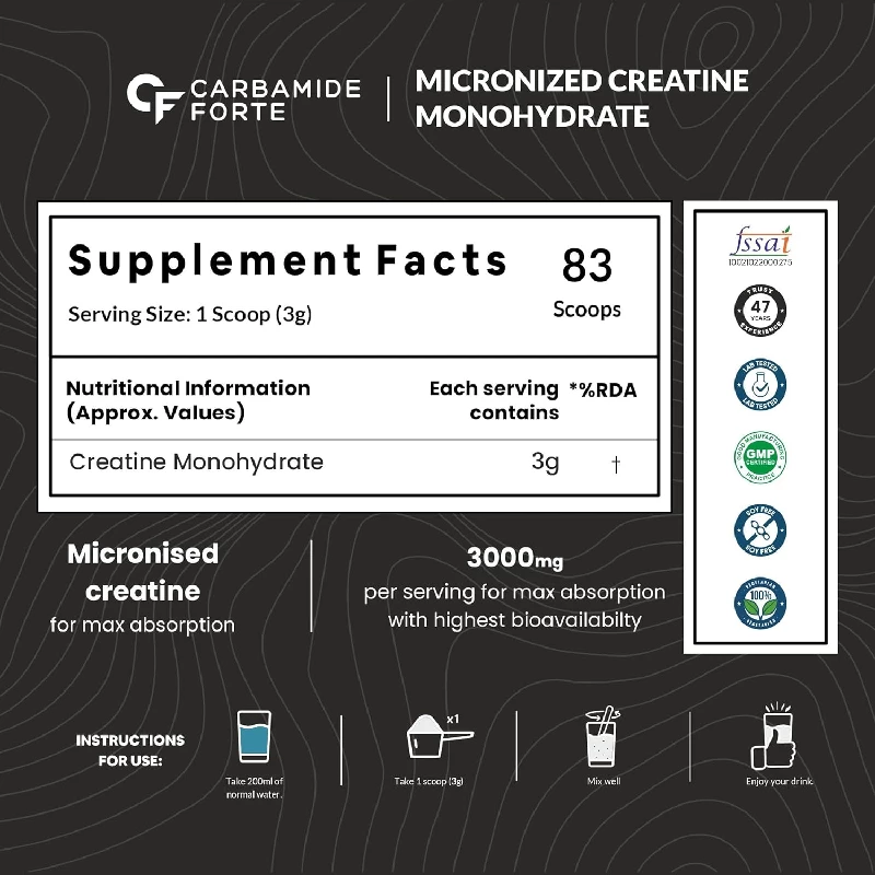 Carbamide Forte Micronised Creatine Monohydrate Powder - Unflavoured - 83 Servings & Pre Workout Powder for Men & Women 40 Serving - Image 3