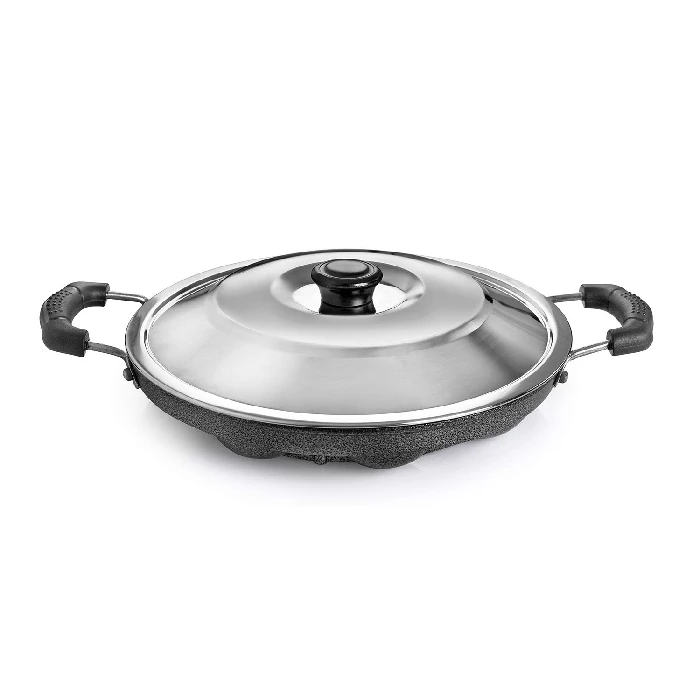 Cello Non-Stick 12 Cavity Grill Appam Patra 2 Side Handle with Stainless Steel Lid - Image 2