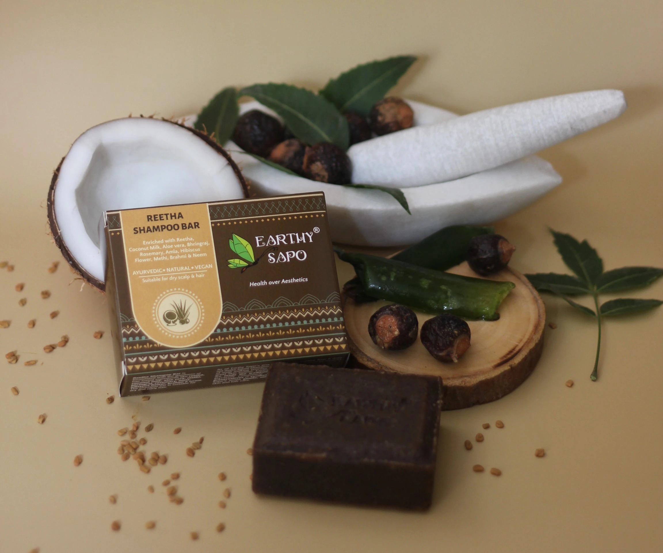 Earthy Sapo Handmade Ayurvedic Reetha Shampoo Bar Earthy Sapo Handmade Ayurvedic Reetha Shampoo Bar-Pack Size-100 g