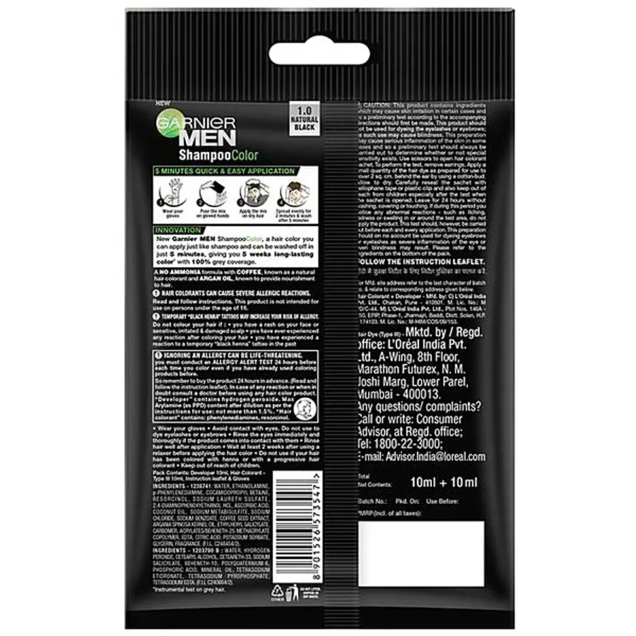 Garnier Men Shampoo Colour – Shade 1 Natural Black - Image 2