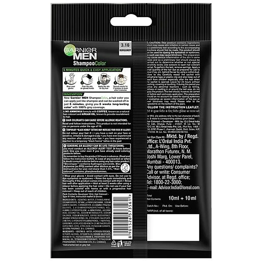 Garnier Men Shampoo Colour – Shade 3.16 Burgundy - Image 2