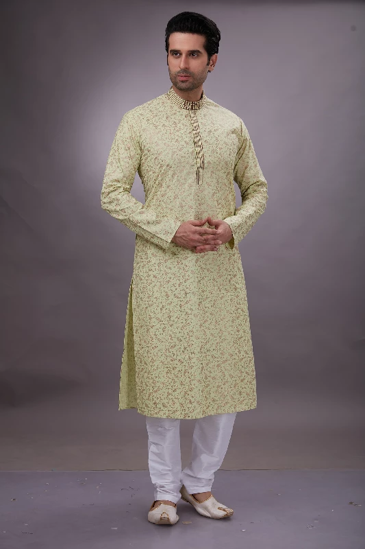 Green Printed Cotton Kurta Set - Image 4