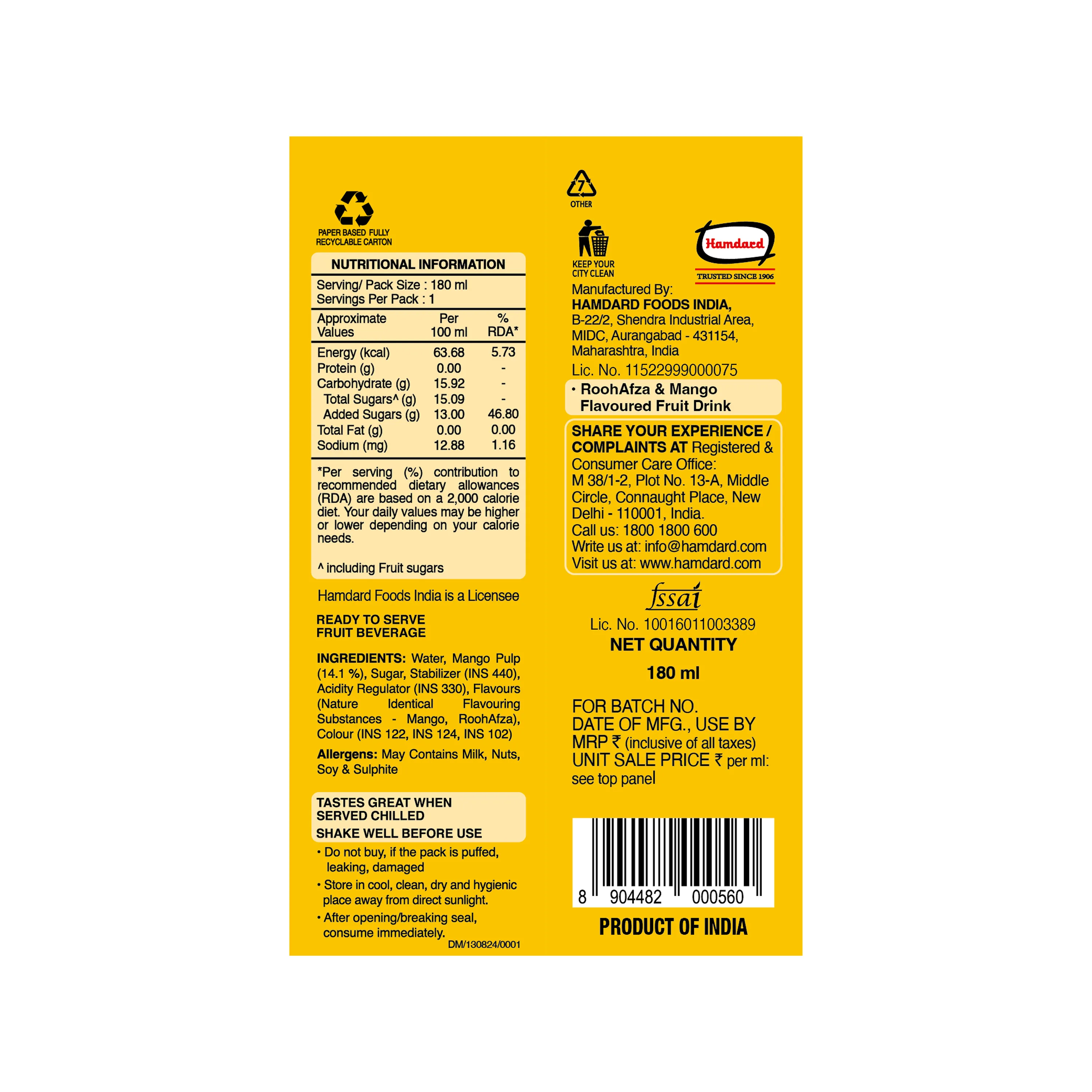 Hamdard Rooh Afza Fusion Mango - Image 2