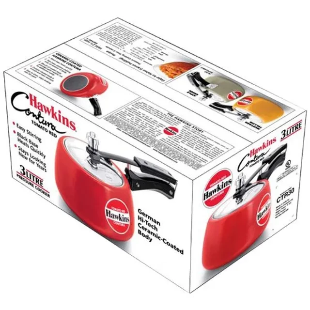Hawkins Ceramic Coated Contura Pressure Cooker - Tomato Red, CTR30 - Image 3