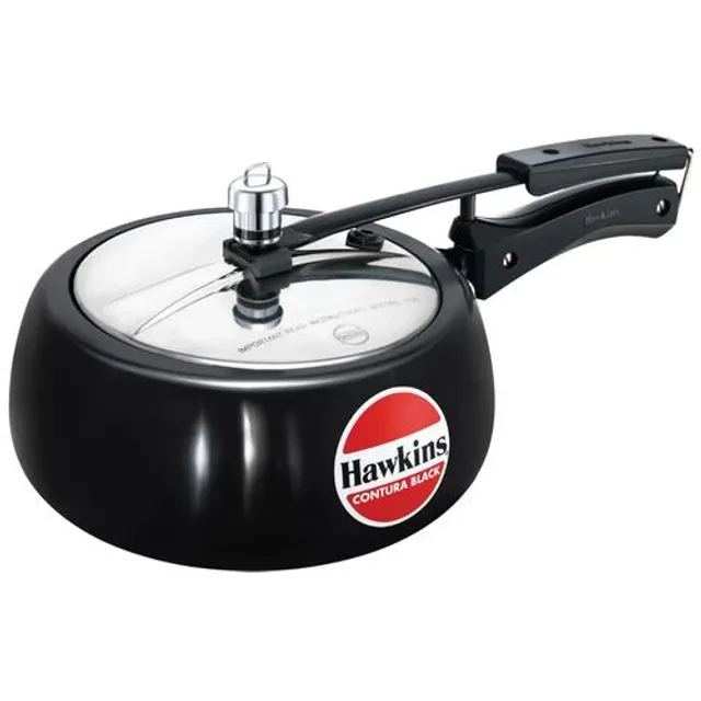 Hawkins Contura Hard Anodised Black Inner Lid Pressure Cooker - With Handle, CB35 Hawkins Contura Hard Anodised Black Inner Lid Pressure Cooker - With Handle, CB35--3.5 l