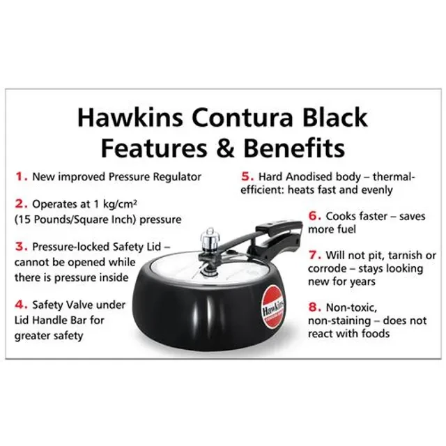 Hawkins Contura Hard Anodised Black Inner Lid Pressure Cooker - With Handle, CB35 - Image 4