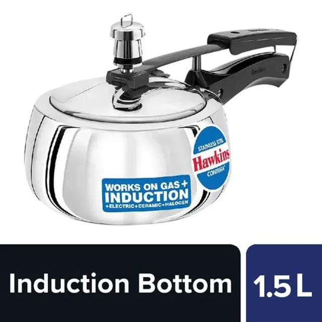 Hawkins Contura Stainless Steel Inner Lid Pressure Cooker - Induction Base, Silver, SSC15 Hawkins Contura Stainless Steel Inner Lid Pressure Cooker - Induction Base, Silver, SSC15--1.5 l