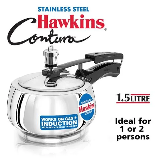Hawkins Contura Stainless Steel Inner Lid Pressure Cooker - Induction Base, Silver, SSC15 - Image 2