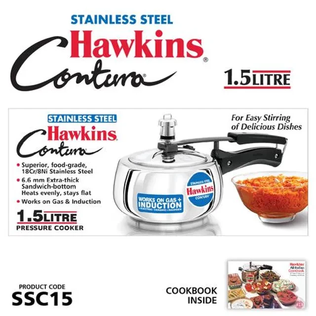 Hawkins Contura Stainless Steel Inner Lid Pressure Cooker - Induction Base, Silver, SSC15 - Image 3
