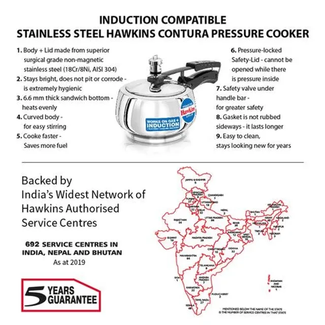 Hawkins Contura Stainless Steel Inner Lid Pressure Cooker - Induction Base, Silver, SSC15 - Image 4