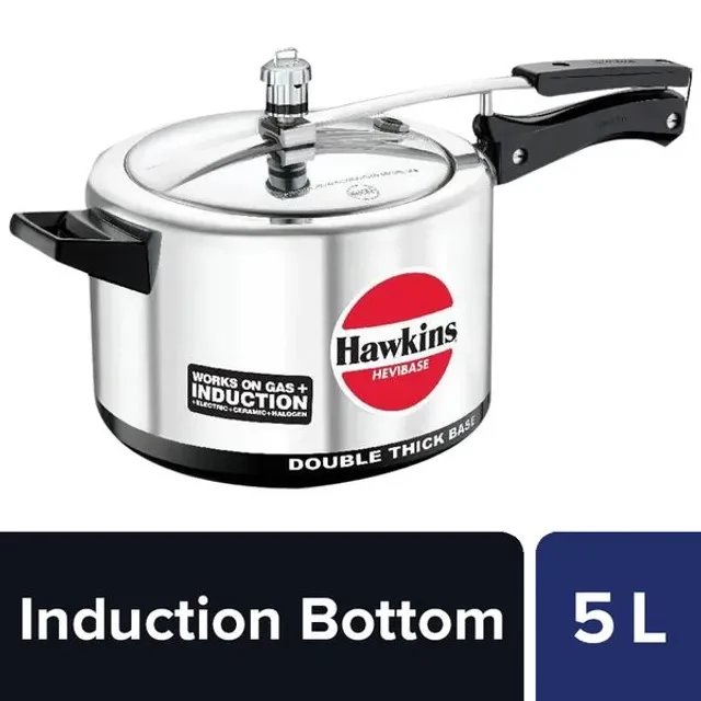 Hawkins Hevibase Aluminium Inner Lid Pressure Cooker - Induction Base, Silver, IH50 Hawkins Hevibase Aluminium Inner Lid Pressure Cooker - Induction Base, Silver, IH50--5 l