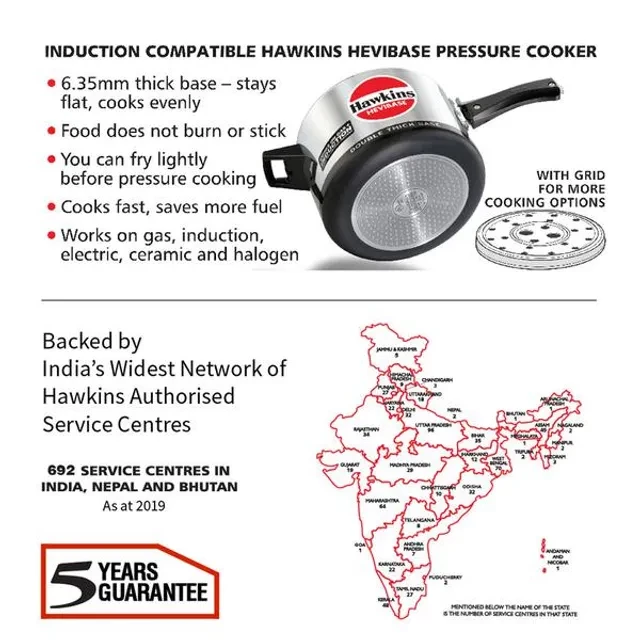 Hawkins Hevibase Aluminium Inner Lid Pressure Cooker - Induction Base, Silver, IH50 - Image 4