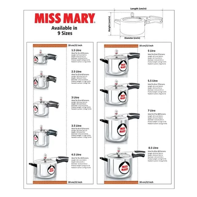 Hawkins Miss Mary Aluminium Inner Lid Pressure Cooker - With Handle, Silver, MM70 - Image 3