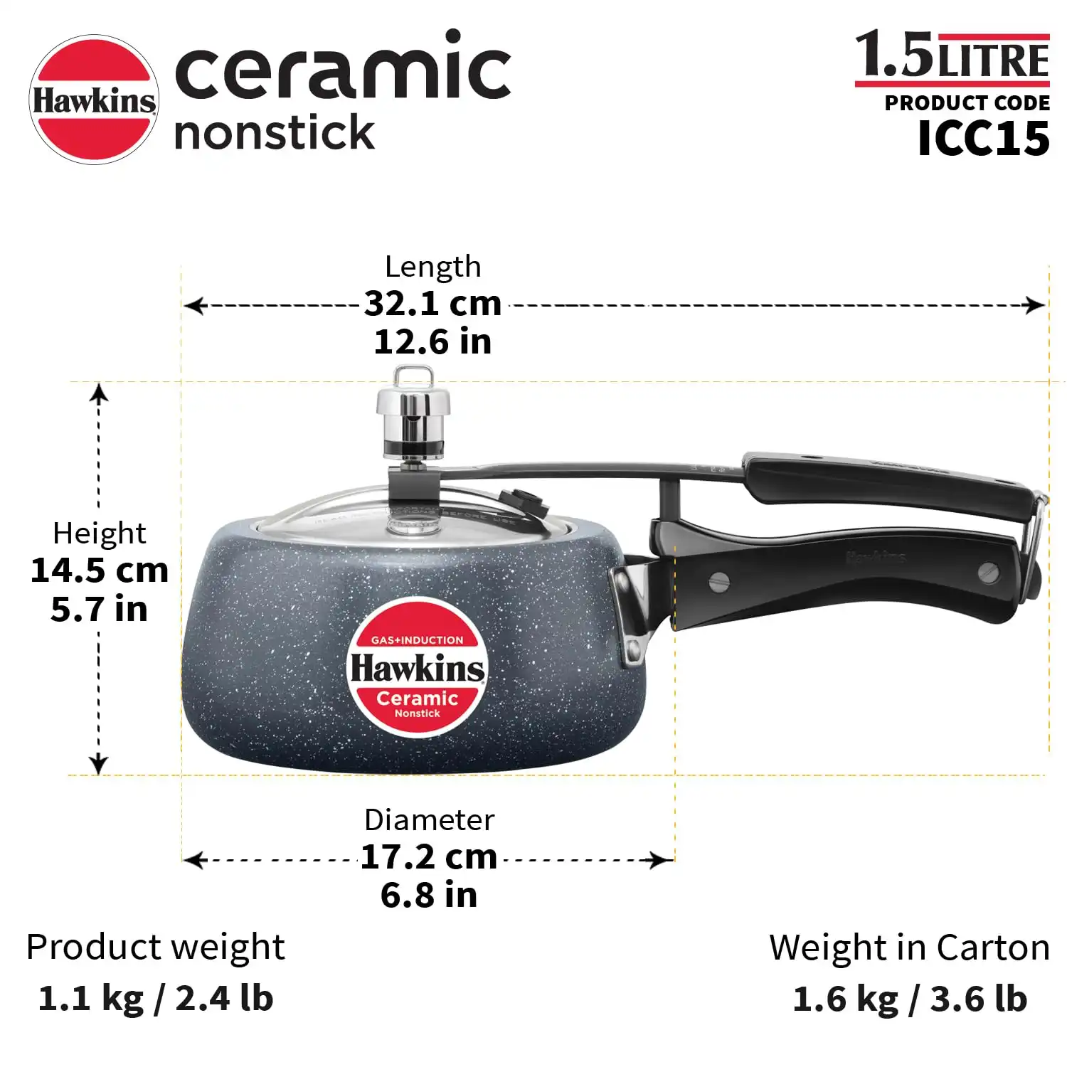 Hawkins Ceramic Nonstick Pressure Cooker - ICC15 - Image 3