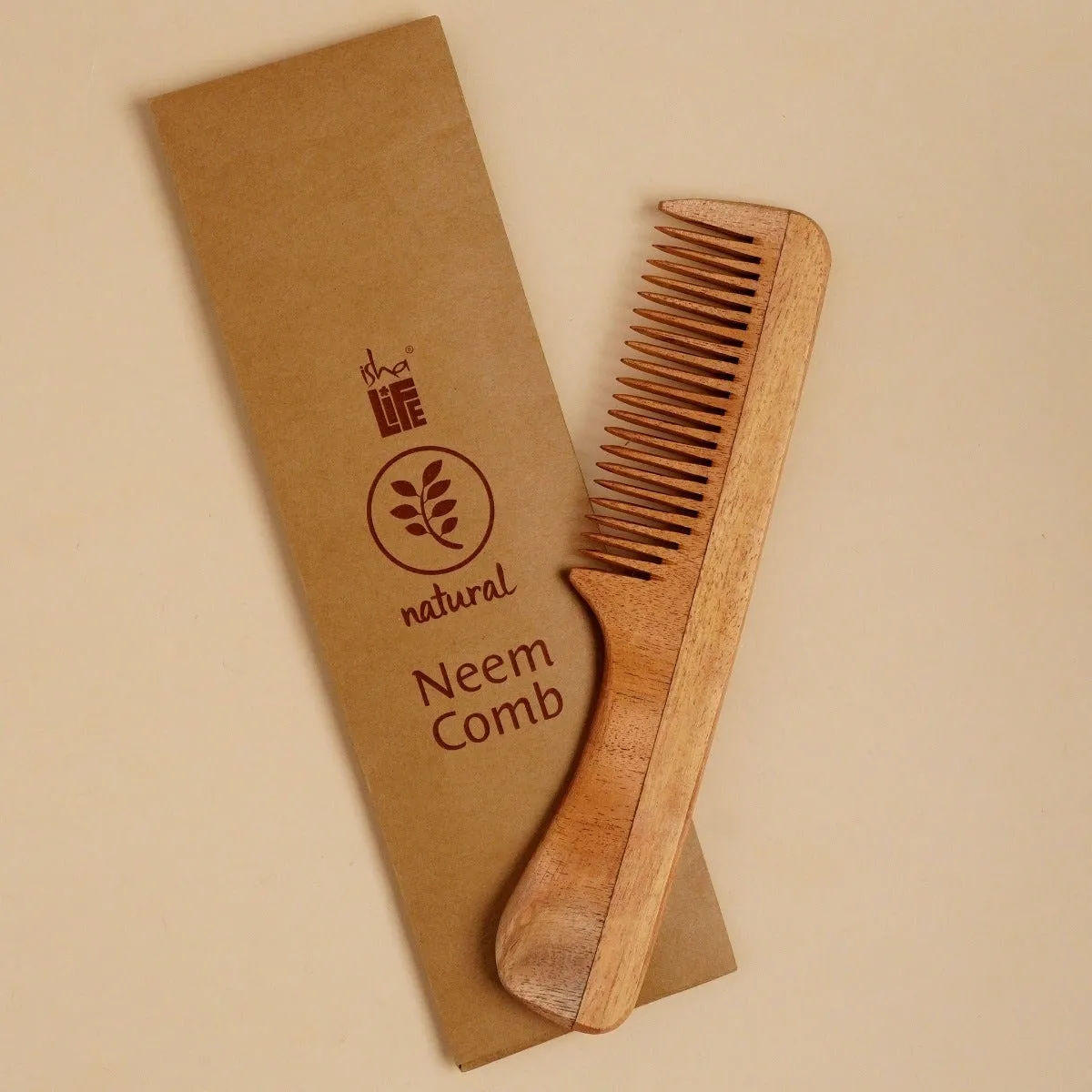 Isha Life Handmade Neem Wood Comb Handle Model Narrow Teeth