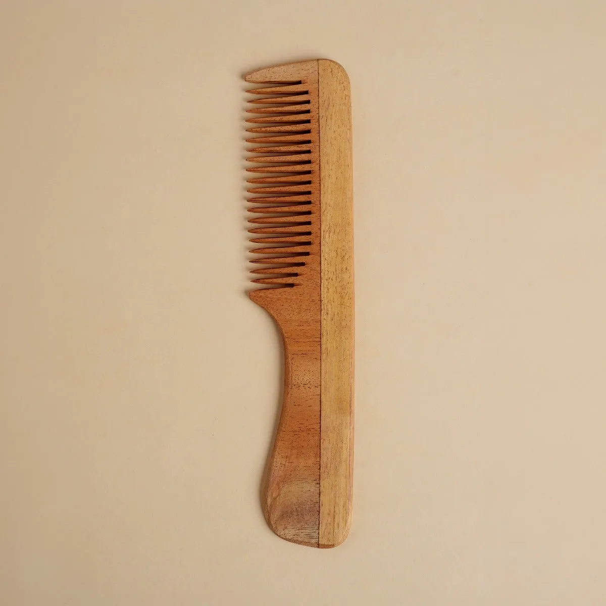 Isha Life Handmade Neem Wood Comb Handle model Narrow Teeth - Image 2