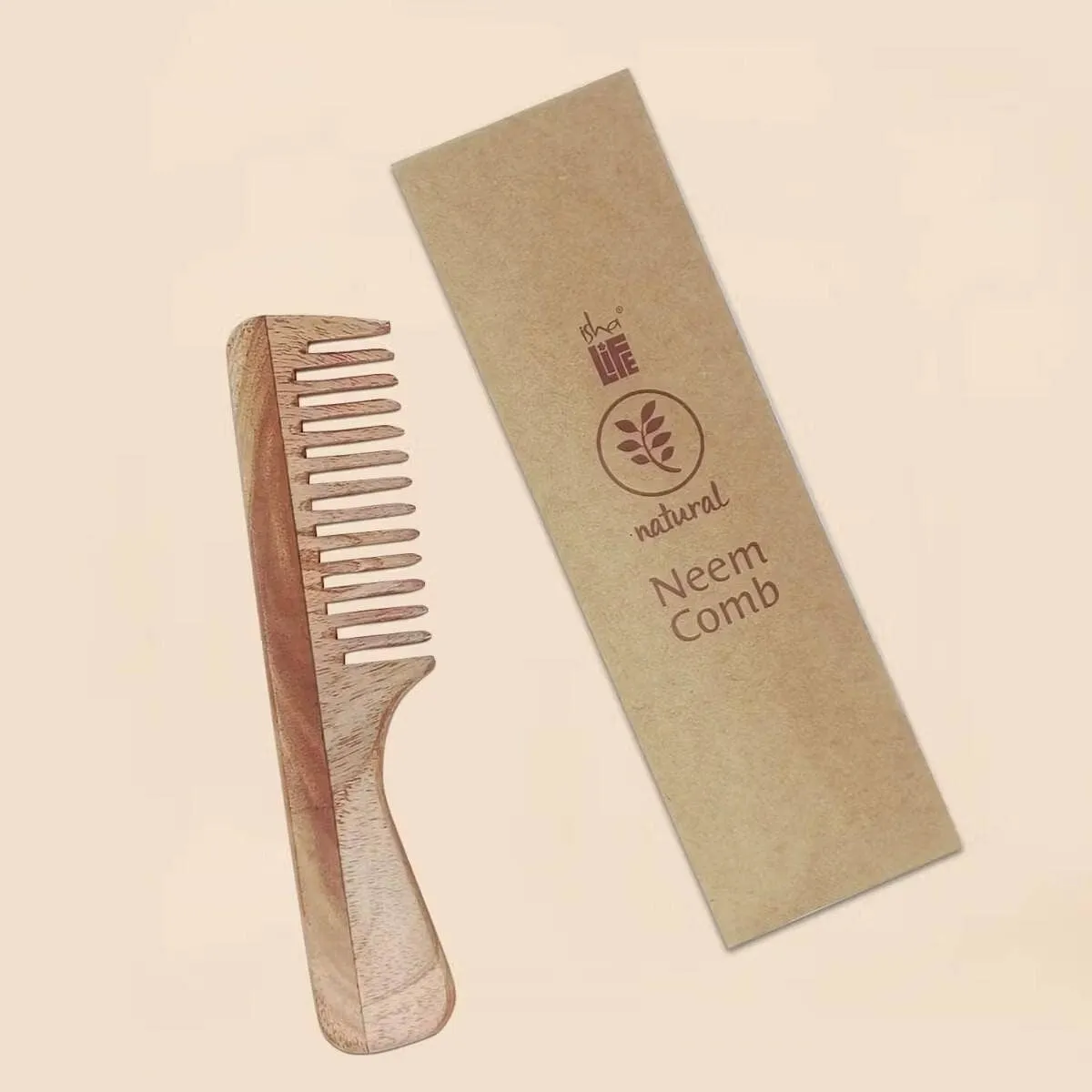 Isha Life Handmade Neem Wood Comb With Handle Wider Teeth
