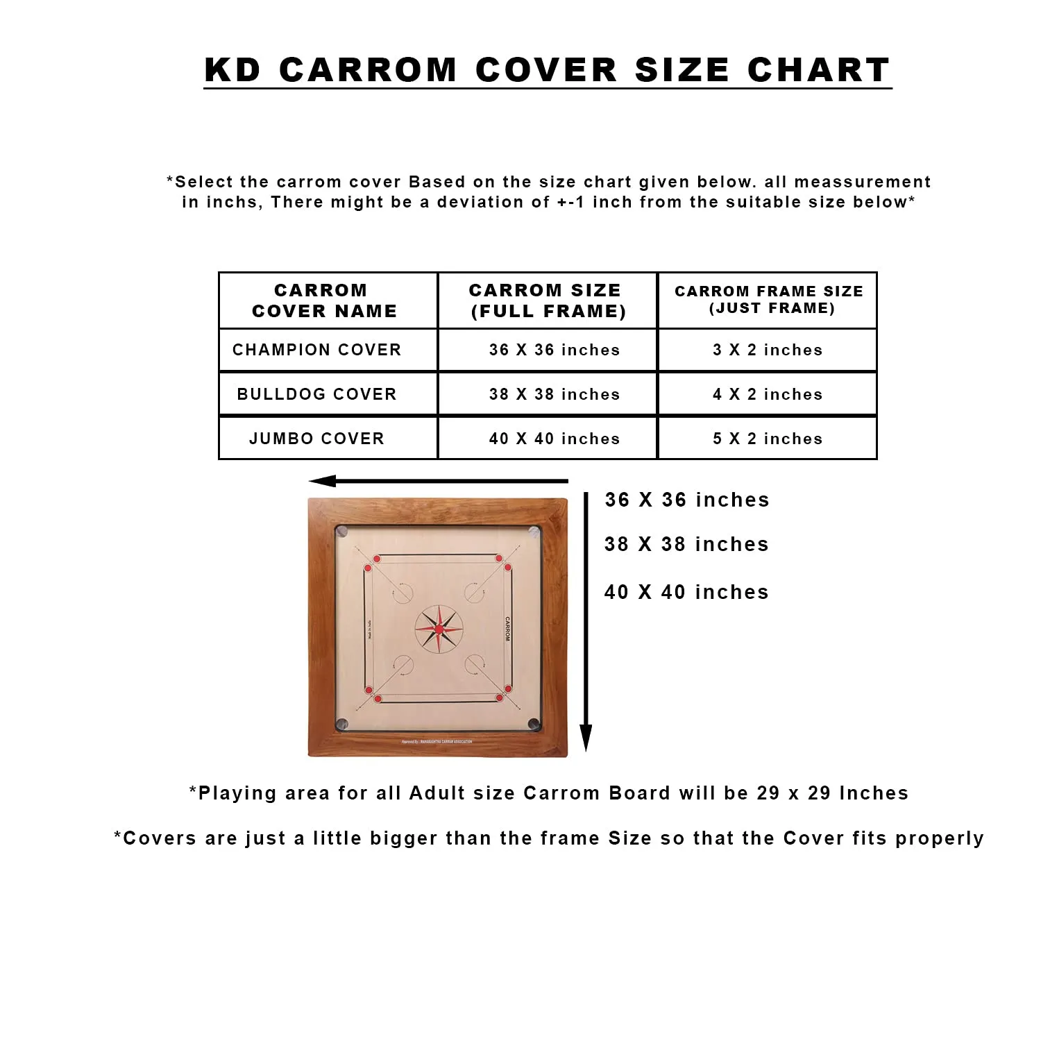 KD Sports Carrom Board Cover Champion Board Quality Full Cover With Extra Pocket For Coins, Striker & Powder (Champion) - Image 5