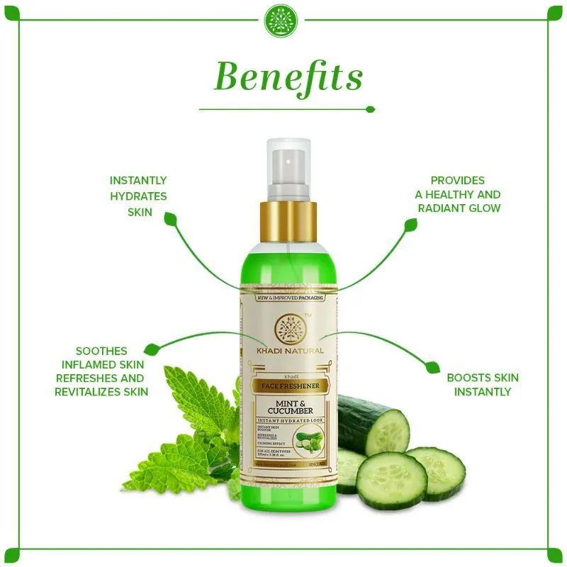 Khadi Natural Mint and Cucumber Herbal Face Freshner Spray Instant Skin Booster - Image 5