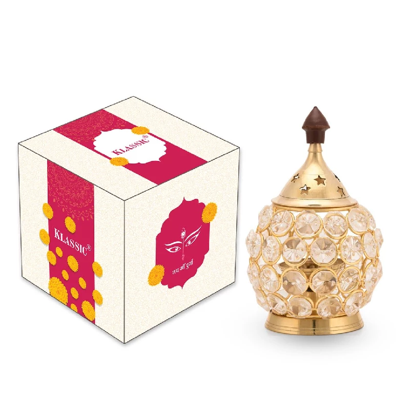 Klassic Decor Brass Crystal Matki Shape Diya Oil Lamp For Decoration - Image 4