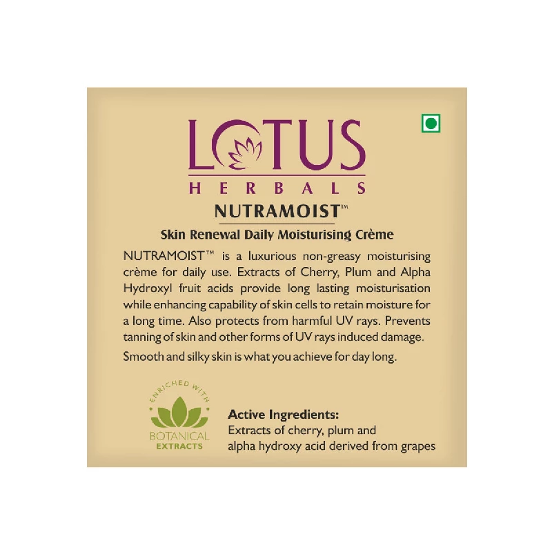 Lotus Herbal Nutramoist Skin Renewal Daily Moisturising Creme SPF-25 Lotus Herbal Nutramoist Skin Renewal Daily Moisturising Creme SPF-25-Pack Size-50 g
