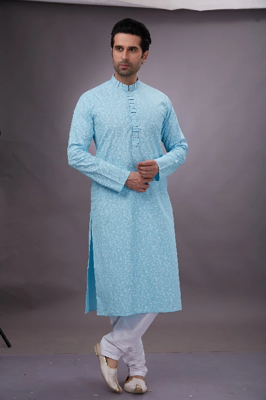 Magnificent Sky Blue Colored Designer Kurta Payjama Set - Image 6