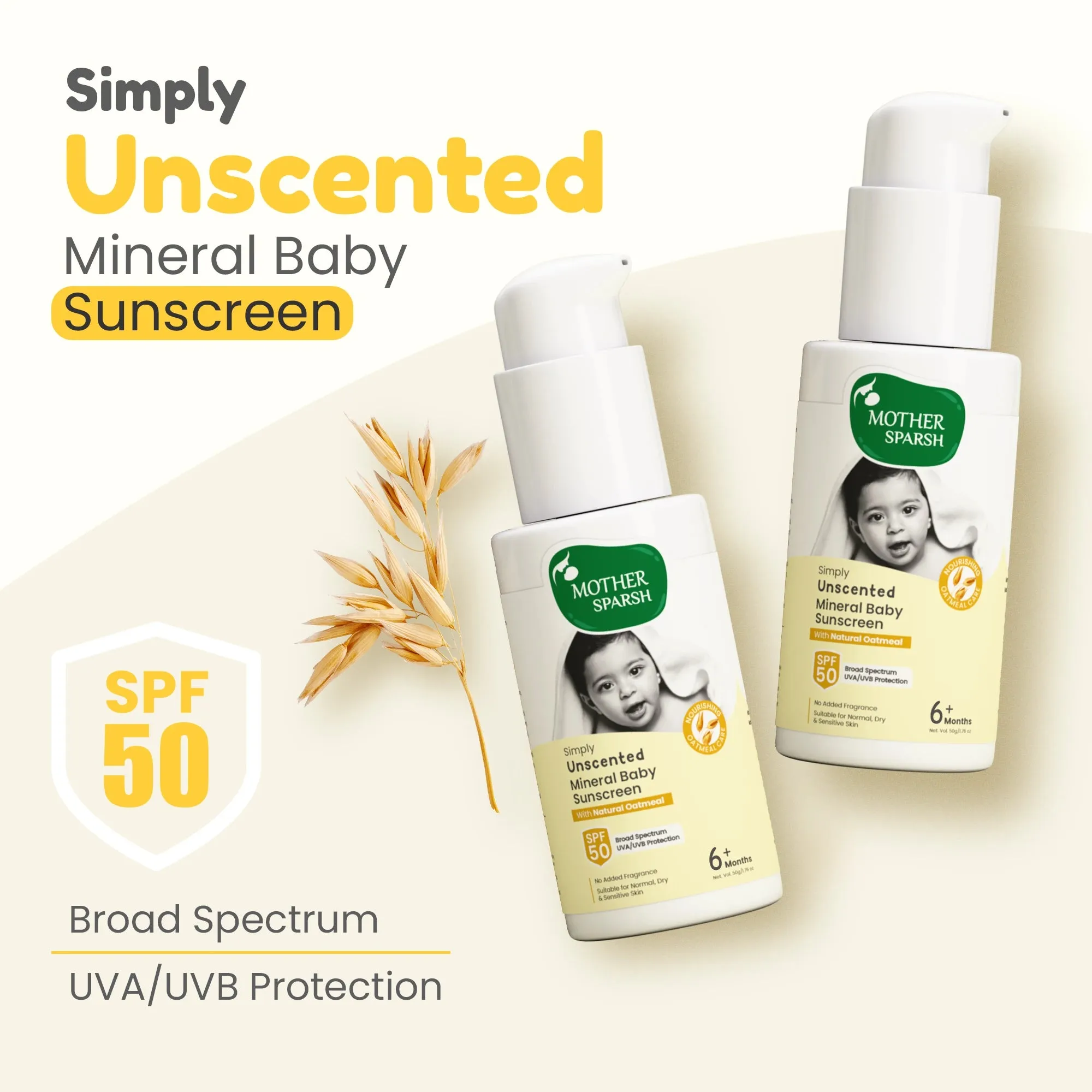 Mother Sparsh Simply Unscented Mineral Baby Sunscreen SPF 50 - Image 2