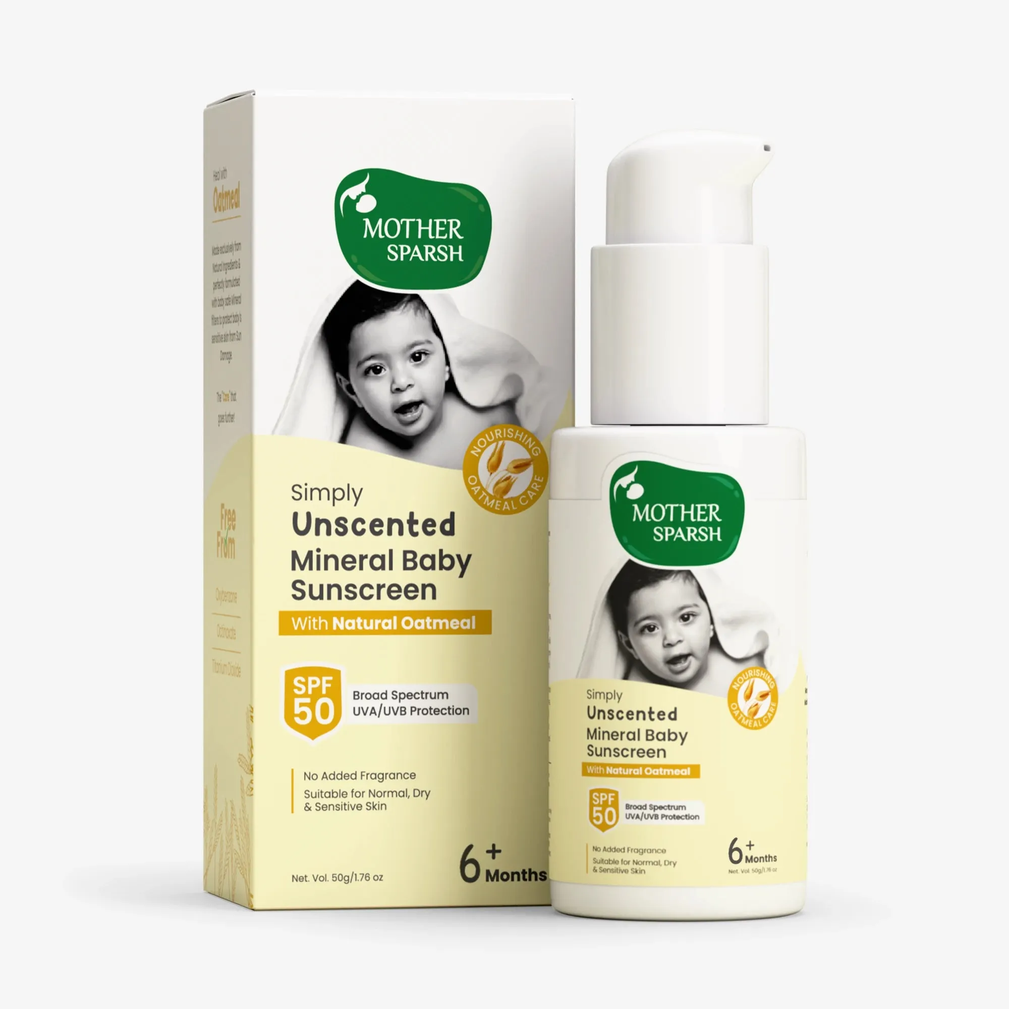 Mother Sparsh Simply Unscented Mineral Baby Sunscreen SPF 50 - Safe Sun Protection Mother Sparsh Simply Unscented Mineral Baby Sunscreen SPF 50 - Safe Sun Protection-Pack Size-50 g