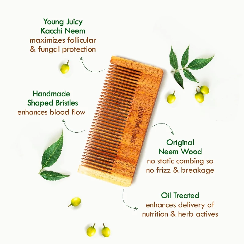 Nat Habit Kacchi Neem Comb Fine Tooth Styling & Wide Tooth Shampoo Combo-Small Size - Image 2