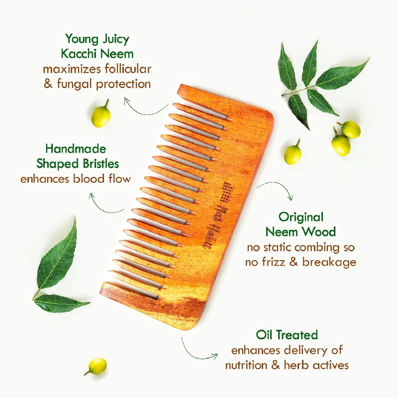 Nat Habit Kacchi Neem Comb Fine Tooth Styling & Wide Tooth Shampoo Combo-Small Size - Image 3