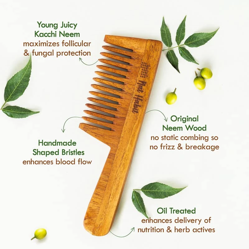 Nat Habit Kacchi Neem Wooden Wide Tooth Comb - Image 2
