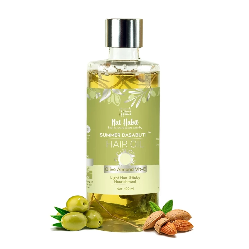 Nat Habit Olive Almond Summer Light Hair Oil With Vitamin E For Men & Women