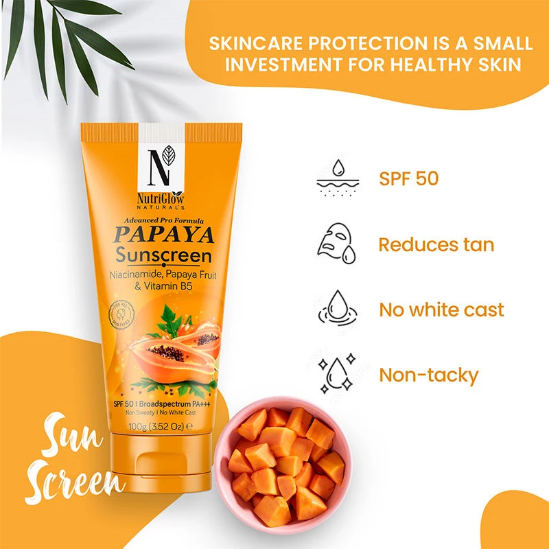 NutriGlow Naturals Advanced Pro Formula Papaya Sunscreen SPF 50 PA+++ - Image 3