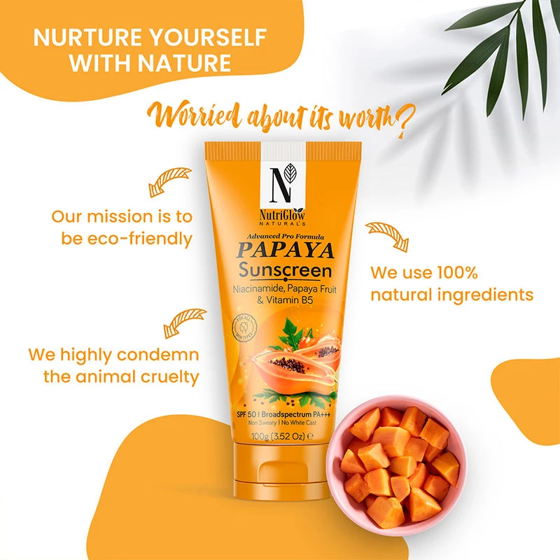NutriGlow Naturals Advanced Pro Formula Papaya Sunscreen SPF 50 PA+++ - Image 4