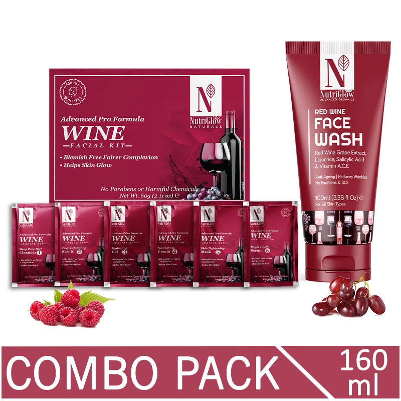 NutriGlow Naturals Advanced Pro Wine Facial Kit & Face Wash NutriGlow Naturals Advanced Pro Wine Facial Kit & Face Wash-Pack Size-160 ml