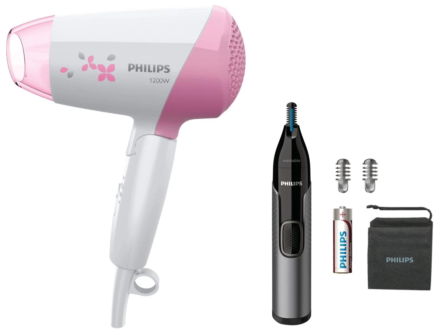Philips Hair Dryer HP8120-00-1200 Watts & Philips Nose Trimmer Nt3650-16, Cordless Nose, Ear & Eyebrow Trimmer Philips Hair Dryer HP8120-00-1200 Watts & Philips Nose Trimmer Nt3650-16, Cordless Nose, Ear & Eyebrow Trimmer-Pack Size-Combo of 2