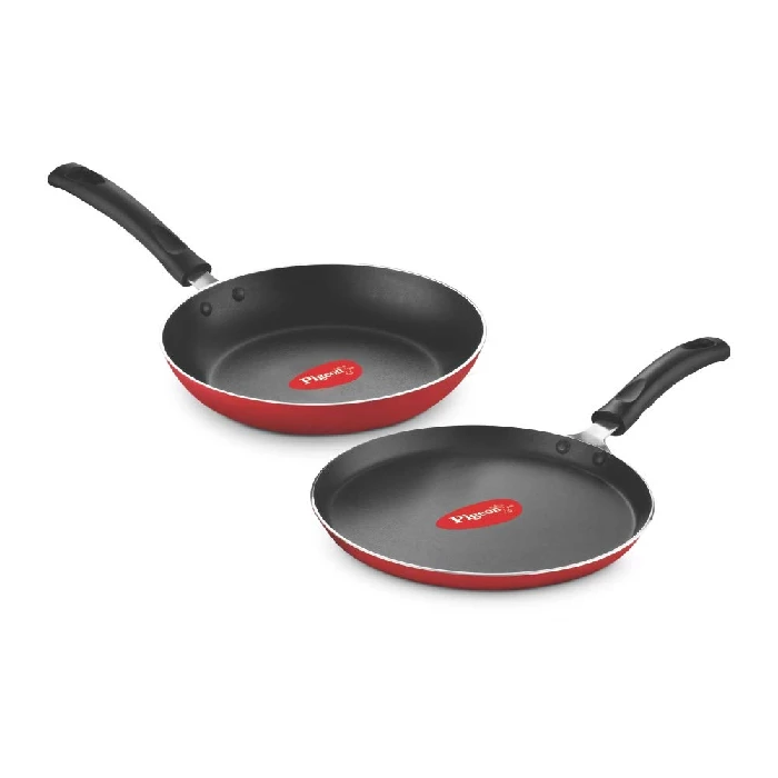 Pigeon Aluminium Nonstick Duo Pack Flat Tawa 250 and Fry Pan 200 Gift Set (Red) Pigeon Aluminium Nonstick Duo Pack Flat Tawa 250 and Fry Pan 200 Gift Set (Red)--
