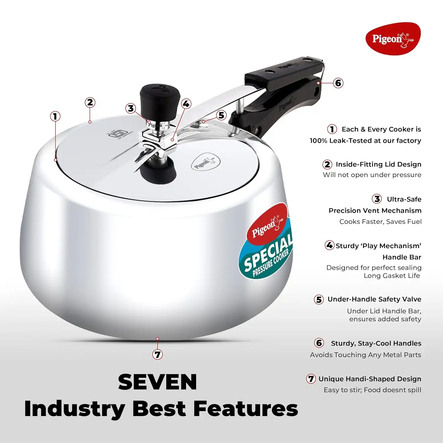 Pigeon by Stovekraft Special Plus Aluminium Inner Lid Induction Base Pressure Cooker - Silver - Image 3