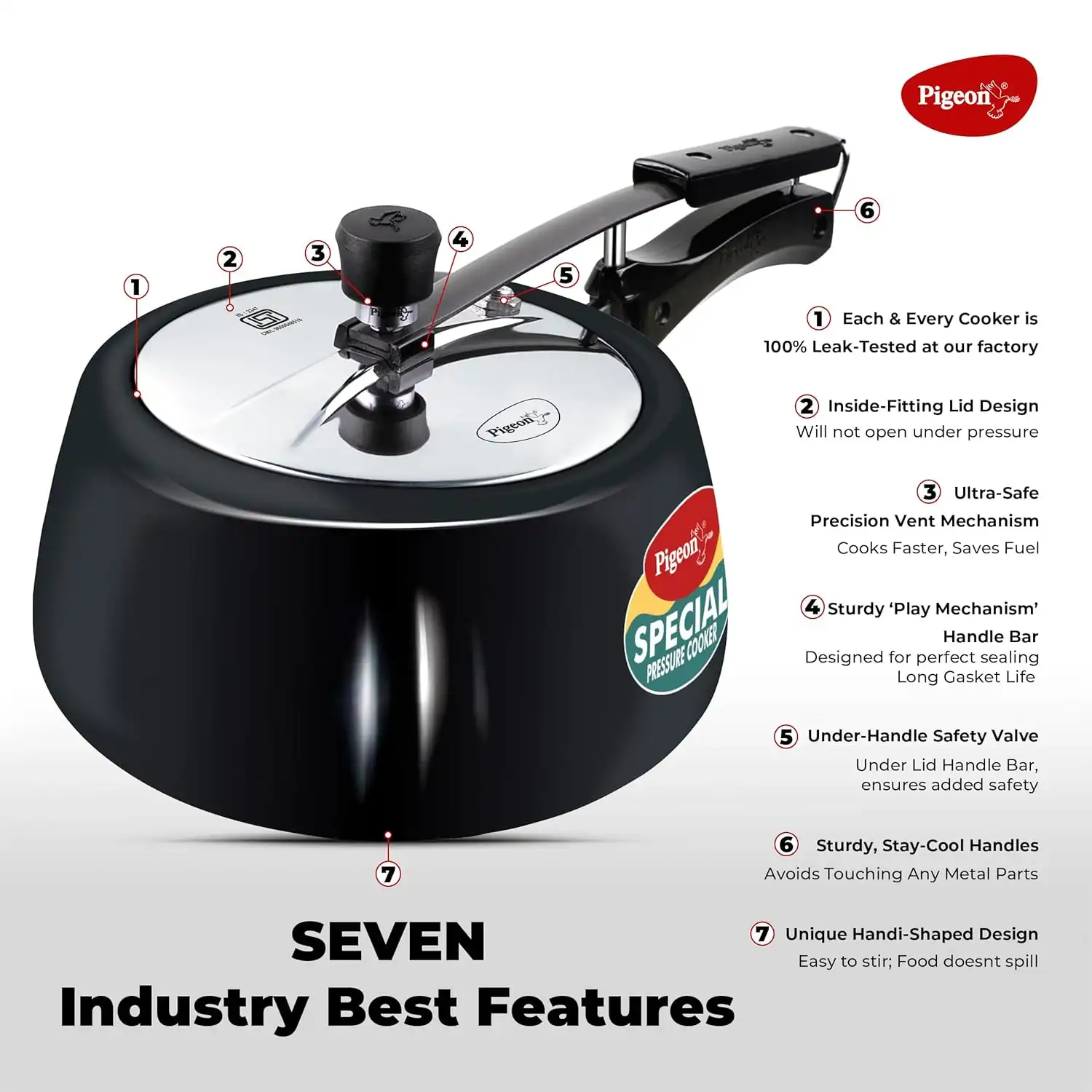 Pigeon by Stovekraft Special Plus Hard Anodised Inner Lid Induction Base Pressure Cooker (Black). - Image 3